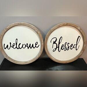 Round Vintage Floral + Lancaster Welcome and Blessed Wall Signs.